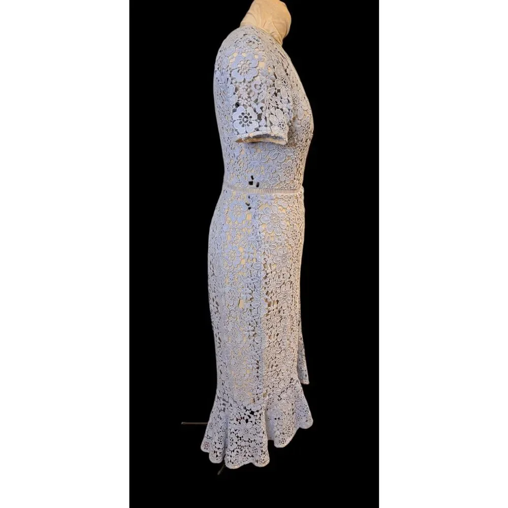 Shoshanna Light Blue Lace Short Sleeve Fit & Flare Dress Sz 10 - Picture 4 of 14